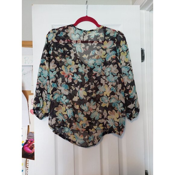 American Rag Cie Womens Sheer Floral Blouse With 3/4 Sleeves Size M - Picture 3 of 3